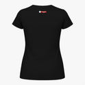 Camiseta com estampa frontal de gato com chapéu de mago, lendo um livro cercado por cristais e névoa; estampa traseira com pequeno logotipo textual.