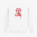 Moletom com estampa frontal de "No Mercy Club" em estilo gótico e estampa traseira de cobra ameaçadora com detalhes gráficos de gotas e traços intensos.