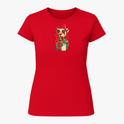 Camiseta com estampa frontal de urso estilizado usando óculos de sol com elementos geométricos e círculos sobrepostos, criando um efeito visual moderno.