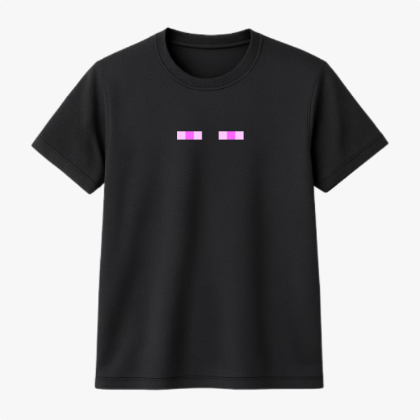 Camiseta com estampa frontal de dois retângulos horizontais adjacentes, cada um com listras intercaladas em tons neutros e rosa vibrante.