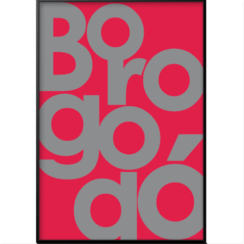 Quadro com estampa frontal de letras grandes sobrepostas na palavra "Borogodó".