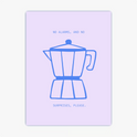 Quadro com estampa de cafeteira estilo italiana no centro, acompanhada da frase "NO ALARMS, AND NO SURPRISES, PLEASE." acima e abaixo da imagem.
