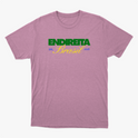 Camiseta com estampa frontal de texto "ENDIRETA" em letras grandes, "Brasil" estilizado abaixo, seguido por "BRL 2026" em menores dimensões.