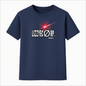 Camiseta com estampa frontal de texto estilizado "LIZZYECO RP." acompanhado do ano "202X" e um efeito visual de brilho em forma de estrela.