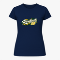 Camiseta com estampa frontal de "Rawbeat 88" em estilo esportivo dinâmico e estampa traseira de "Brasil 88" com mesmo estilo impactante.