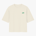 Camiseta com estampa frontal de pequena coroa e "ACREDITAR" estilizado, e estampa traseira de jogador com coroa, cores vibrantes e mensagem inspiradora.