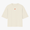 Camiseta com estampa frontal de logotipo estilizado "PK" em tamanho pequeno e estampa traseira de fatia de pizza e donuts com a frase "Atleta Parker Squad".