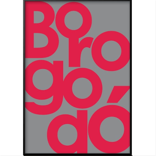 {"product": "quadro", "description": "Quadro com estampa frontal de letras grandes e sobrepostas formando a palavra 'Borogodó' em um design moderno e chamativo."}