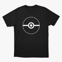 Camiseta com estampa frontal de um círculo com uma linha horizontal ao centro, detalhado com um círculo menor no meio, lembrando um design geométrico.