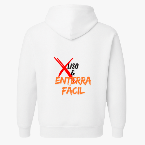 Moletom com estampa frontal de cesta de basquete e palavra "Basquete" e estampa traseira de texto estilizado "X Liso & Enterra Fácil".