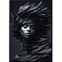 Quadro com estampa frontal de retrato artístico de uma mulher, em estilo monocromático, adornada com folhas estilizadas ao redor da cabeça e ombros.