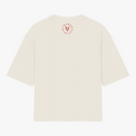 Camiseta com estampa frontal de coquetel Molotov com chamas e frases impactantes e estampa traseira de símbolo circular com cabeça de cervo estilizada.