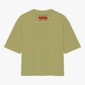 Camiseta com estampa traseira de texto "infinity game organization" em estilo moderno, com destaque para a palavra "infinity" em um design distinto.