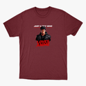 Camiseta com estampa frontal de personagem masculino estilizado usando jaqueta e texto "Just A Guy Who Loves Anime" em destaque.
