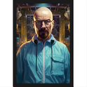 ```Quadro com estampa frontal de personagem careca com óculos, expressão séria, em ambiente industrial com equipamentos e detalhes circulares ao fundo.```