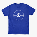 Camiseta com estampa frontal de um círculo com uma linha horizontal ao centro, detalhado com um círculo menor no meio, lembrando um design geométrico.