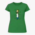 Camiseta com estampa frontal de um personagem animado espiando através de folhas, com expressão curiosa, parcialmente oculto por folhagens abundantes.