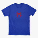 Camiseta com estampa frontal de aranha estilizada de linhas finas e estampa traseira de rosto delineado com texto e referências icônicas.