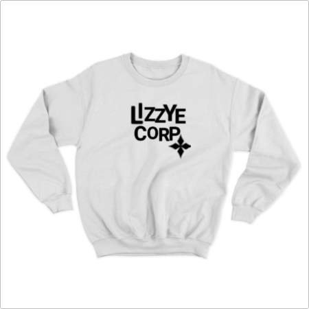 Moletom com estampa frontal de texto estilizado "LZZYE CORP" acompanhado de um símbolo geométrico, passando um visual moderno e minimalista.