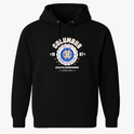 Moletom com estampa frontal de emblema esportivo centralizado, com texto "Columbus", ano "1987", estrelas e detalhes "Athletic Departement".