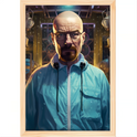 ```Quadro com estampa frontal de personagem careca com óculos, expressão séria, em ambiente industrial com equipamentos e detalhes circulares ao fundo.```