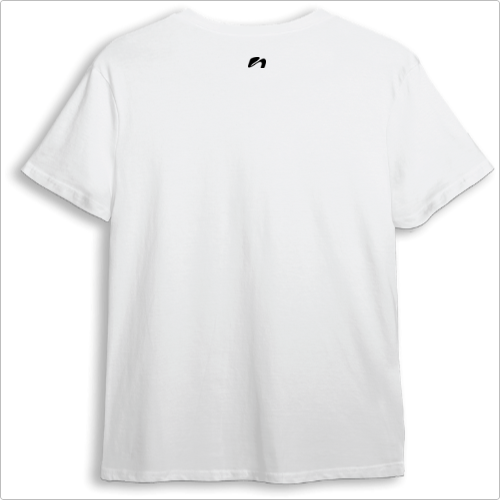 Camiseta com estampa frontal de um logotipo minimalista com a inscrição "Mikeship Tournament 1997" e estampa traseira de um pequeno logotipo similar.