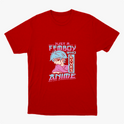 Camiseta com estampa frontal de personagem ilustrado em estilo anime com cabelo azul, vestindo camisa e texto impactante sobre amor por anime.