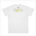 Camiseta com estampa frontal de texto "PREACHING John 3:16" em vermelho e estampa traseira com mix de textos, incluindo "JOÃO 3" e elementos sublinhados.