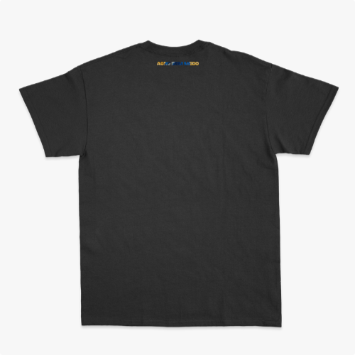 Camiseta com estampa frontal da palavra "BRASIL" composta por imagens icônicas e detalhes diversos, e estampa traseira discreta em texto estilizado na parte superior.