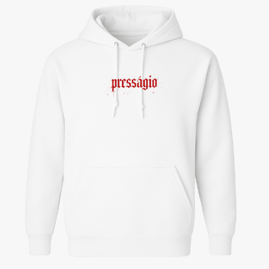 Moletom com estampa frontal de lettering estilizado de "presságio" e estampa traseira de círculo com texto "Maffie Records" em design marcante.
