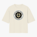 Camiseta com estampa frontal de círculo com texto "THE OBS UNION" e "OBSIGNO CO", em torno de um símbolo central estilizado geométrico.