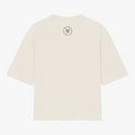 Camiseta com estampa frontal de texto "Protejam os transmascs" com símbolo central estilizado, e estampa traseira de emblema com texto circular "Transvectio".