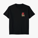 Camiseta com estampa frontal de texto estilizado "God is Love" em linha minimalista e estampa traseira ampliada, realçando o design geométrico do texto.