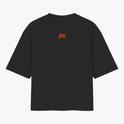 Camiseta com estampa frontal de logotipo estilizado e estampa traseira de personagem musculoso com cabelos curtos, acompanhada das palavras "Parker Squad".