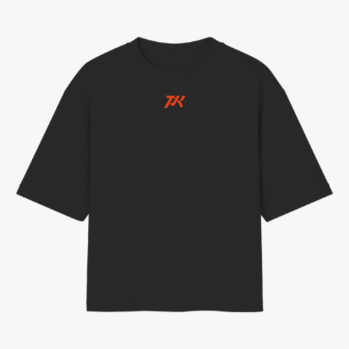 Camiseta com estampa frontal de logotipo estilizado e estampa traseira de personagem musculoso com cabelos curtos, acompanhada das palavras "Parker Squad".