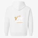Moletom com estampa frontal de "Vybe de Quebrada" com coroa estilizada e detalhes, e estampa traseira da mesma frase enfatizada com fontes dinâmicas.