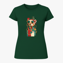 Camiseta com estampa frontal de um panda estilizado em formas geométricas e óculos de sol, com um design moderno composto por linhas e círculos abstratos.