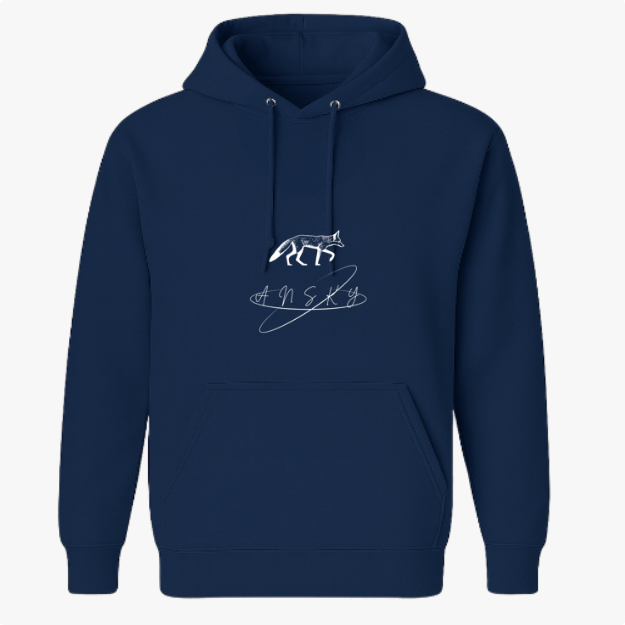 Moletom com estampa frontal de linha que forma um lobo detalhado, acompanhado de texto estilizado, criando um design minimalista e sofisticado.