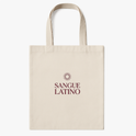 Ecobag com estampa frontal de um sol estilizado acima das palavras "SANGUE LATINO" em fonte distinta, realçando o design com simplicidade e elegância.