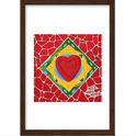 Quadro com estampa frontal de coração estilizado em fundo geométrico com azulejos e inscrição "Moça Minha Menina" no canto inferior direito.