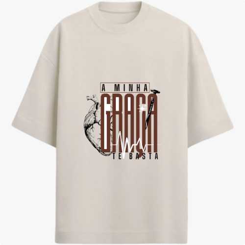 Moletom com estampa frontal de coração anatômico com texto estilizado "A MINHA GRAÇA TE BASTA" e estampa traseira de logotipo "HOPE Surf" em pequeno destaque.