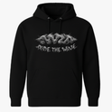 Moletom com estampa frontal de ondas de fumaça fluida e texto estilizado "Ride the Wave" abaixo, transmitindo uma sensação dinâmica e texturizada.