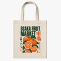 Ecobag com estampa frontal de laranjas desenhadas ao estilo vintage, acompanhadas por grafias japonesas e o texto "Osaka Fruit Market".