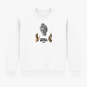 Moletom com estampa frontal de uma cabeça de estátua estilo clássico entre duas mãos e a frase "CHILL BITCH" em letras estilizadas logo abaixo.