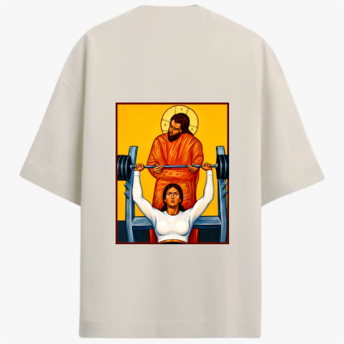 "Camiseta Oversized Premium Jesus Fortalece Cada Conquista" Camiseta Oversized Premium