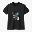 Camiseta com estampa frontal de uma águia em pleno voo, detalhando penas majestosas e olhar penetrante, capturando o momento em que se lança ao ar.
