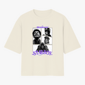 Camiseta com estampa frontal de três retratos contrastantes em quadrados, título acima das imagens e a palavra "Starboy" em destaque na parte inferior.