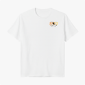 Camiseta com estampa frontal de letras desgastadas "FAFO" pequenas e estampa traseira de imagem com helicópteros, homem vendado e texto "FU*K AROUND FIND OUT FAFO LEGIO".