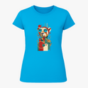 Camiseta com estampa frontal de um panda estilizado em formas geométricas e óculos de sol, com um design moderno composto por linhas e círculos abstratos.