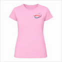 Camiseta com estampa frontal de logo estilizado com elemento circular e detalhes pontiagudos e estampa traseira de esfera central e orbitais entrelaçados.
